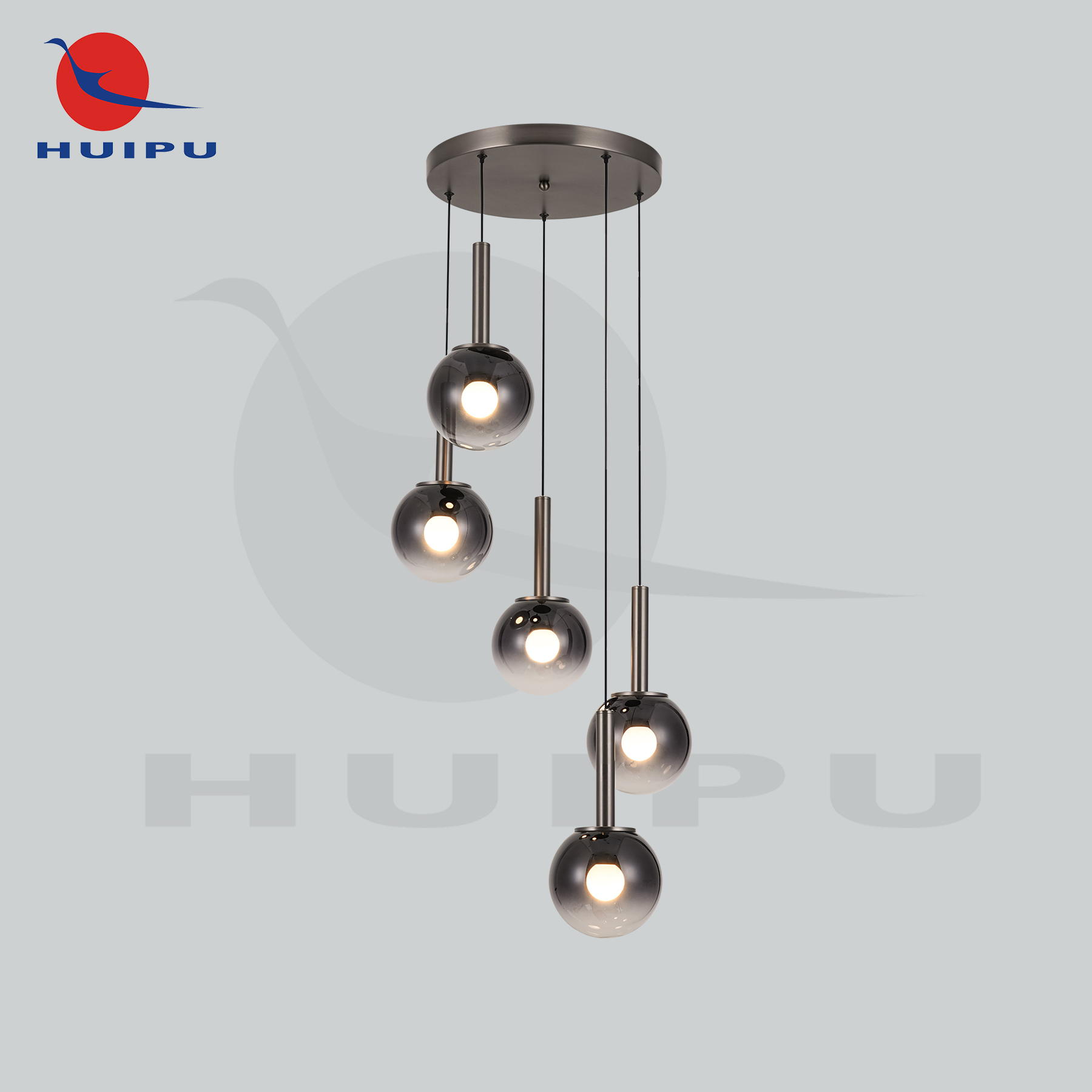2026 Latest Cool Design LED Round Mega Pendant Lamp Fading Black Glass Ball Space Gray Gunmetal indoor Foyer Lobby